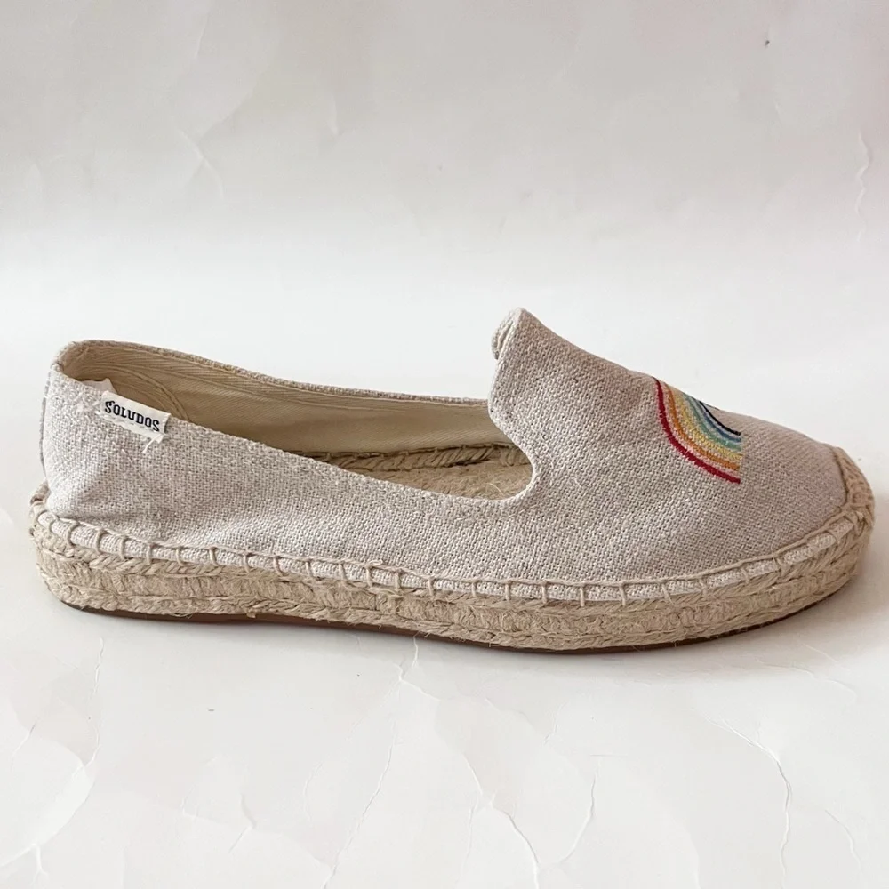Soludos x Ash Kahn Natural Rainbow Embroidered Platform Espadrilles Size 9